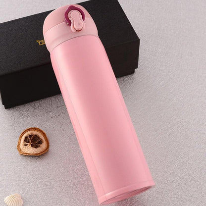 Stevvex 500ml pink stainless steel vacuum insulated thermos bottle with bouncing lid on Tampa Home & Garden Store