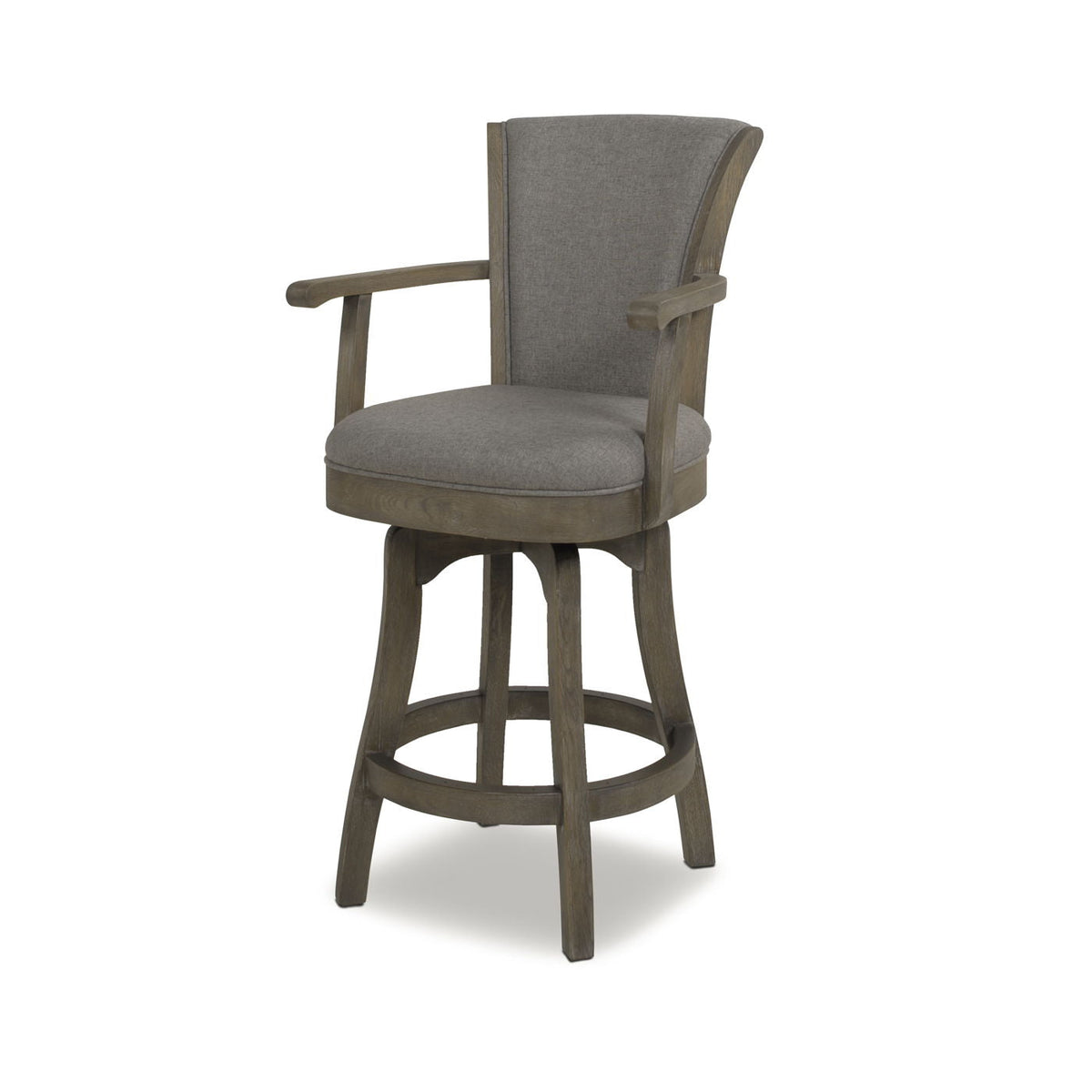 Swivel counter height bar stool with high back and gray fabric upholstery solid wood on Tampa Home & Garden Store