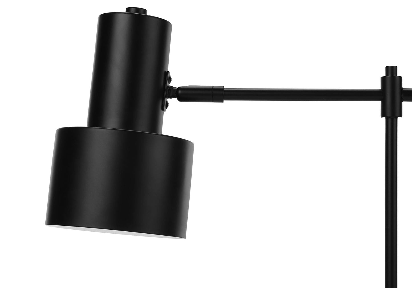 Table lamp in black matte finish with cylindrical shade and adjustable metal arm on Tampa Home & Garden Store