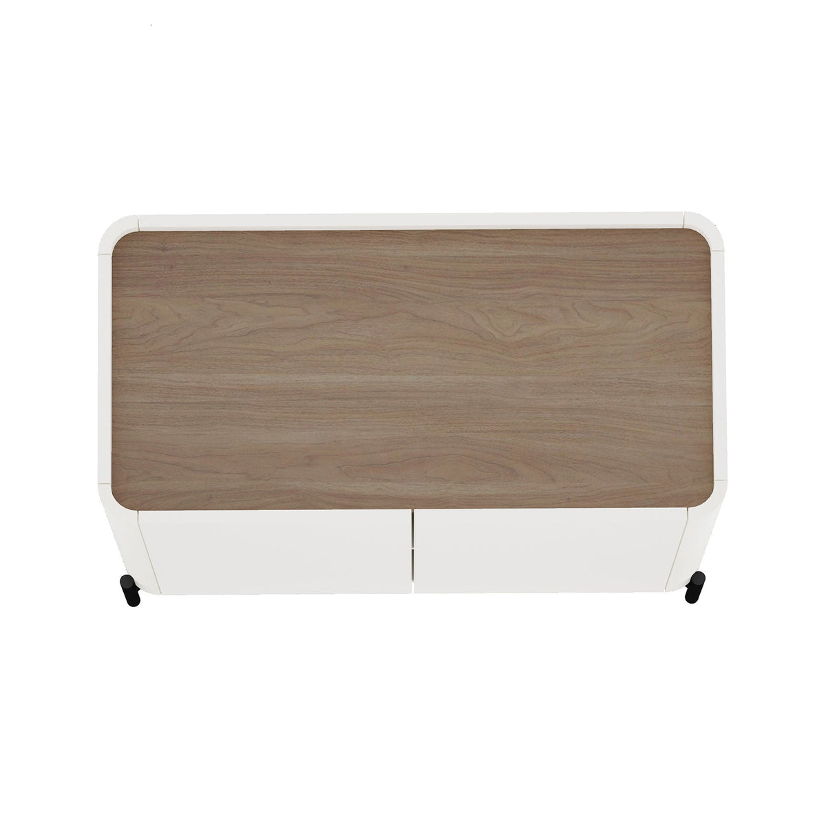 Abbey accent cabinet by HouseOfZazla with white frame and light brown wood top on casters on Tampa Home & Garden Store