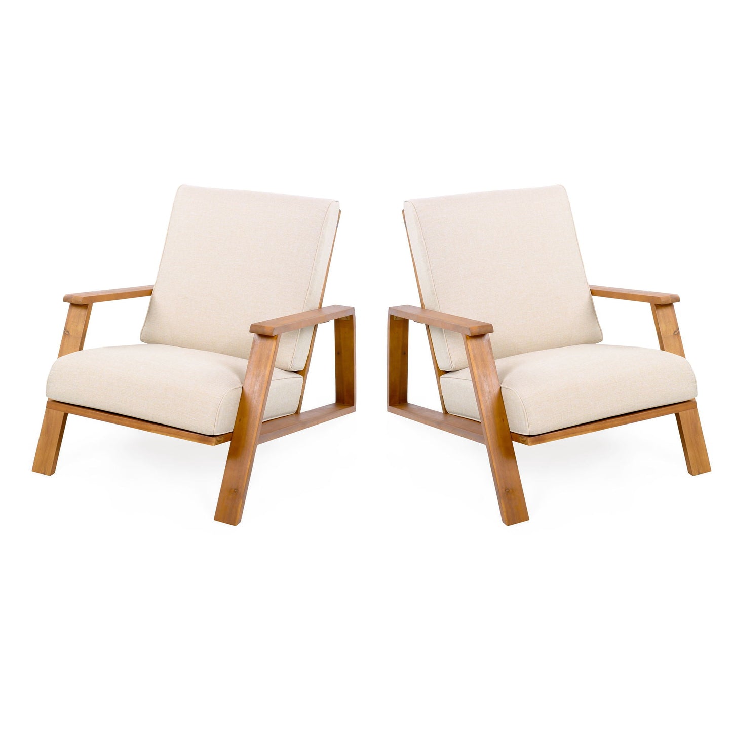 Outdoor Patio Lounge Chair Set of 2 beige cushions and wood frames by HouseOfZazla on Tampa Home & Garden Store