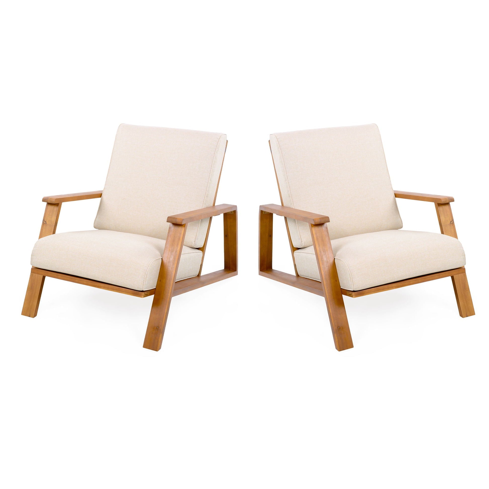 Outdoor Patio Lounge Chair Set of 2 beige cushions and wood frames by HouseOfZazla on Tampa Home & Garden Store