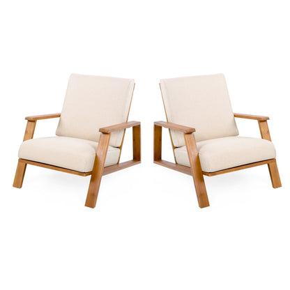 Outdoor Patio Lounge Chair Set of 2 beige cushions and wood frames by HouseOfZazla on Tampa Home & Garden Store