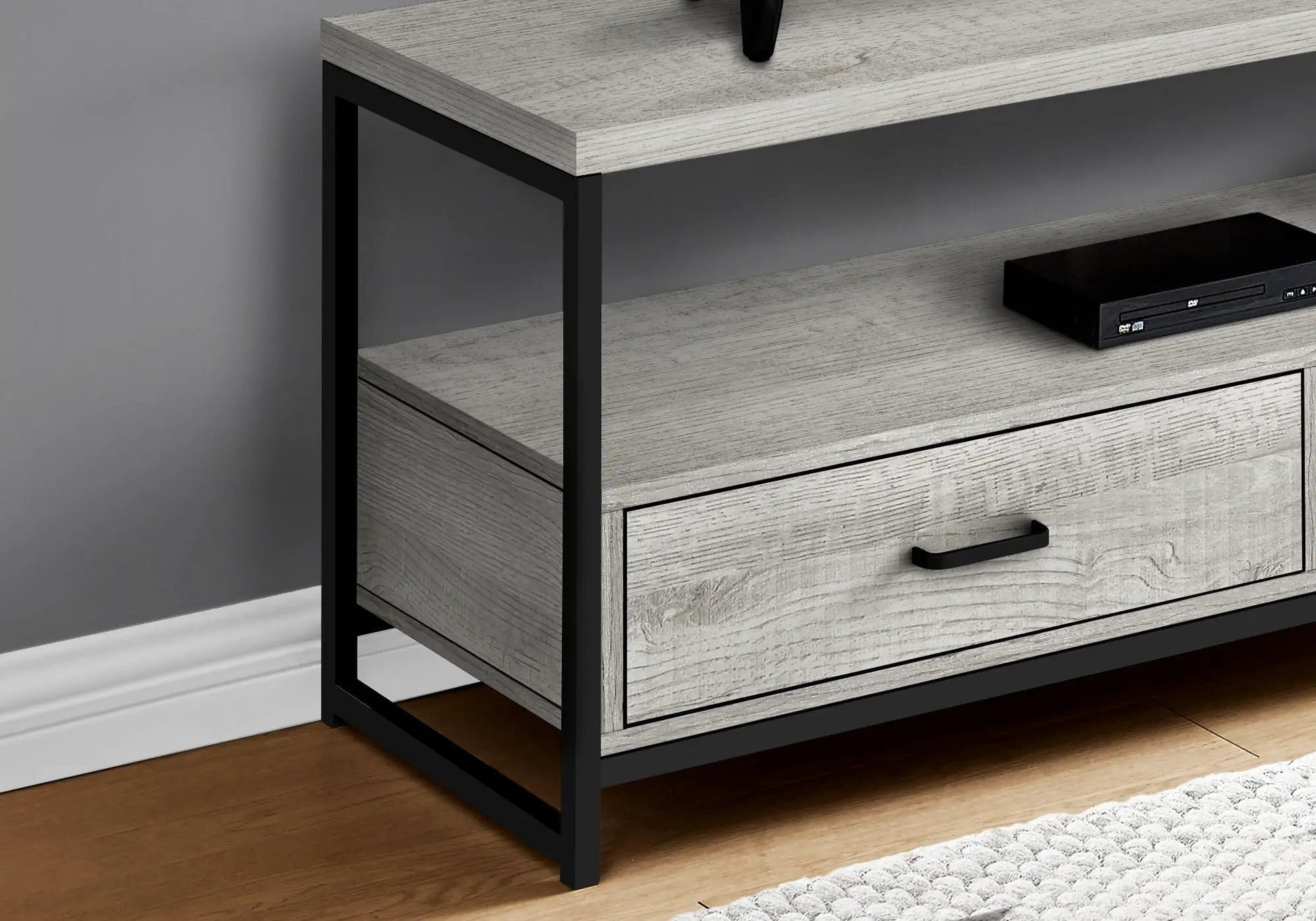 TV stand console in light oak with black metal frame and drawers by Unique Piece Furniture on Tampa Home & Garden Store