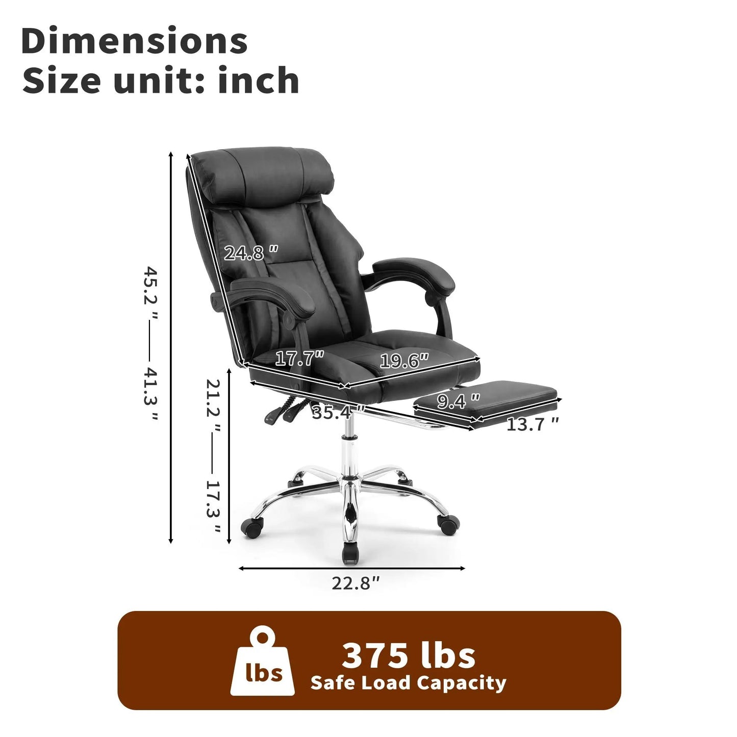 Executive Office Chair with foot rest, black upholstery, adjustable, Unique Piece Furniture on Tampa Home & Garden Store