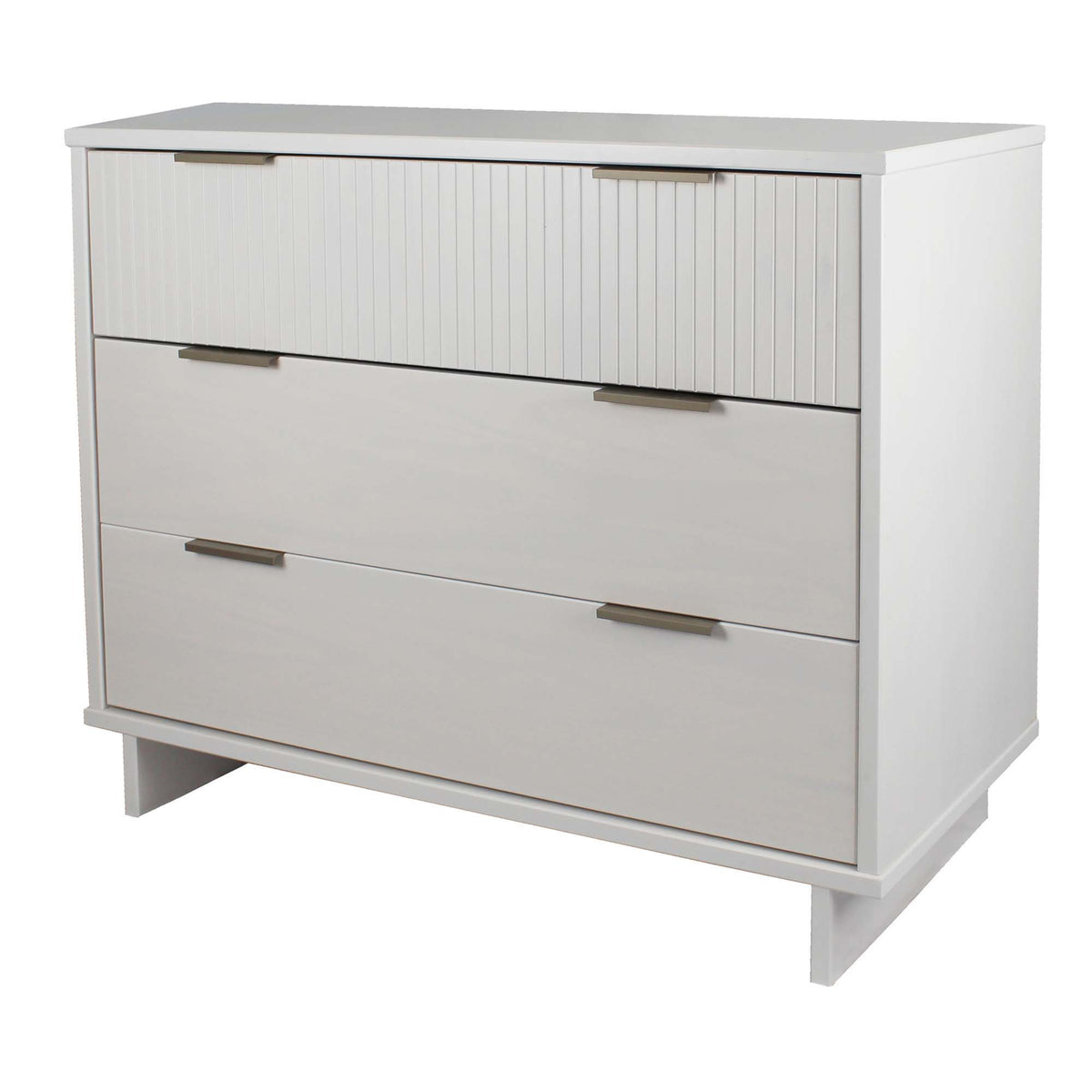 Solid wood 3-drawer dresser with ribbed fronts by HouseOfZazla, white finish metal pulls on Tampa Home & Garden Store