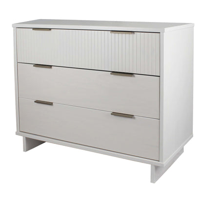 Solid wood 3-drawer dresser with ribbed fronts by HouseOfZazla, white finish metal pulls on Tampa Home & Garden Store