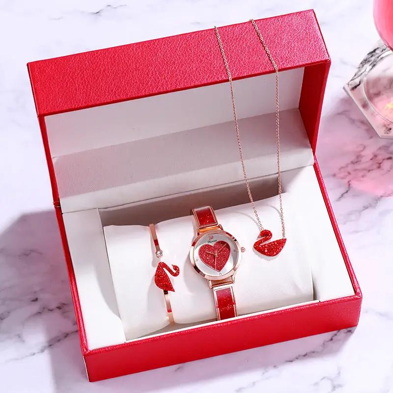 Red watch gift set by FLIPSTYLEZLLC with heart dial, flamingo bracelet, pendant necklace in box on Tampa Home & Garden Store