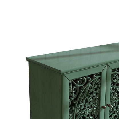Green 60in antique buffet cabinet with floral carved metal grille panels on Tampa Home & Garden Store