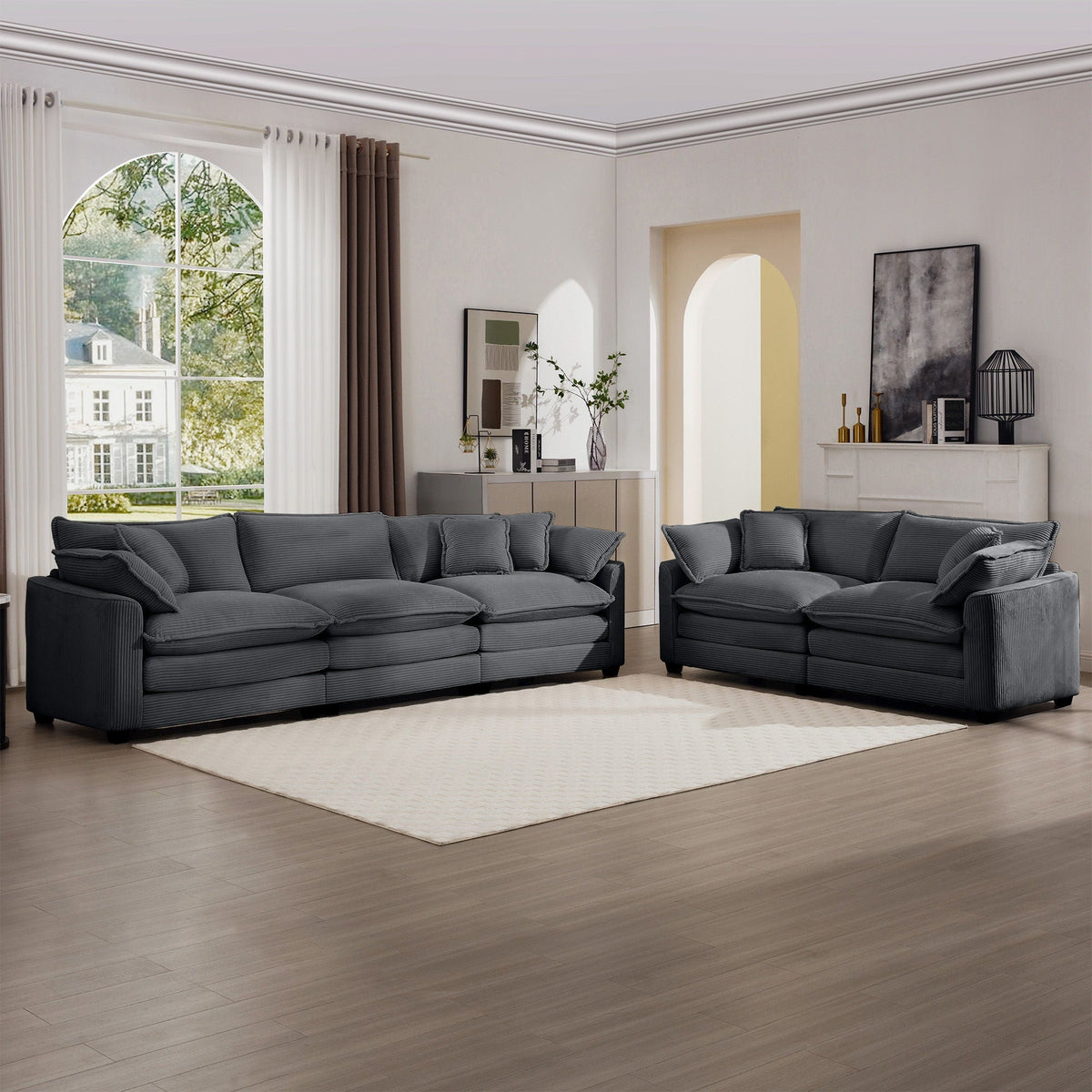 Oversized 3-piece sectional sofa set in charcoal gray fabric with deep seats by HouseOfZazla on Tampa Home & Garden Store