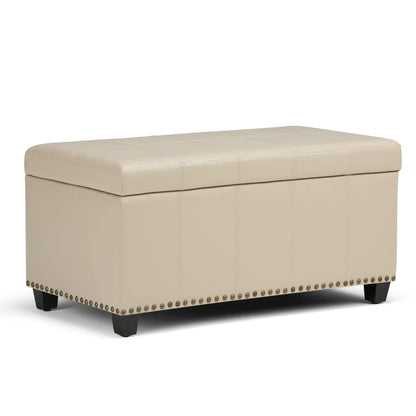 Amelia transitional storage ottoman bench beige leather with stitched top and nailhead trim on Tampa Home & Garden Store