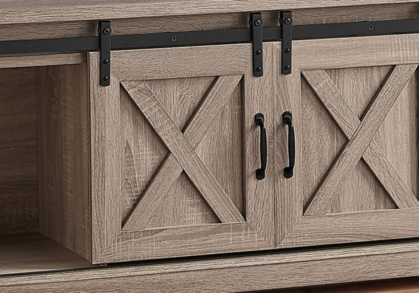 Farmhouse TV Stand Sliding Barn Doors Storage