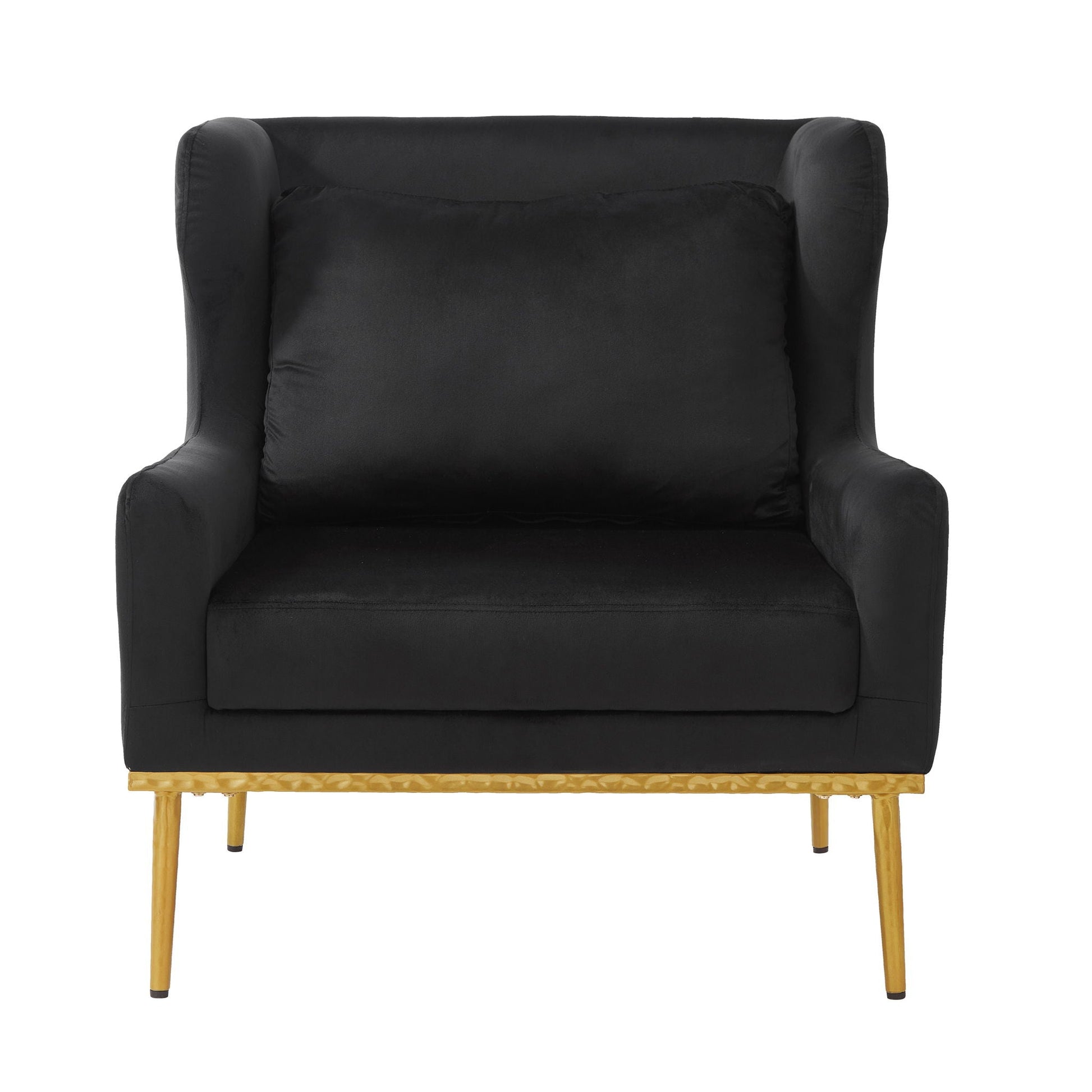 Elegant Curved Armrest Accent Armchair in black fabric with natural wood legs HouseOfZazla on Tampa Home & Garden Store