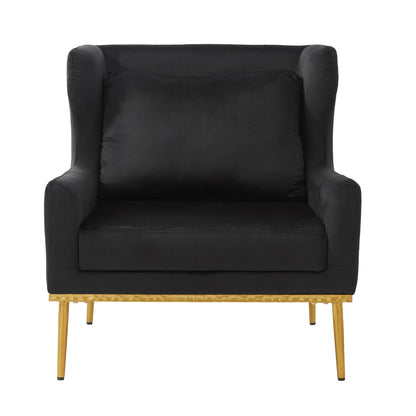 Elegant Curved Armrest Accent Armchair in black fabric with natural wood legs HouseOfZazla on Tampa Home & Garden Store