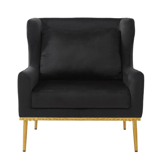 Elegant Curved Armrest Accent Armchair in black fabric with natural wood legs HouseOfZazla on Tampa Home & Garden Store