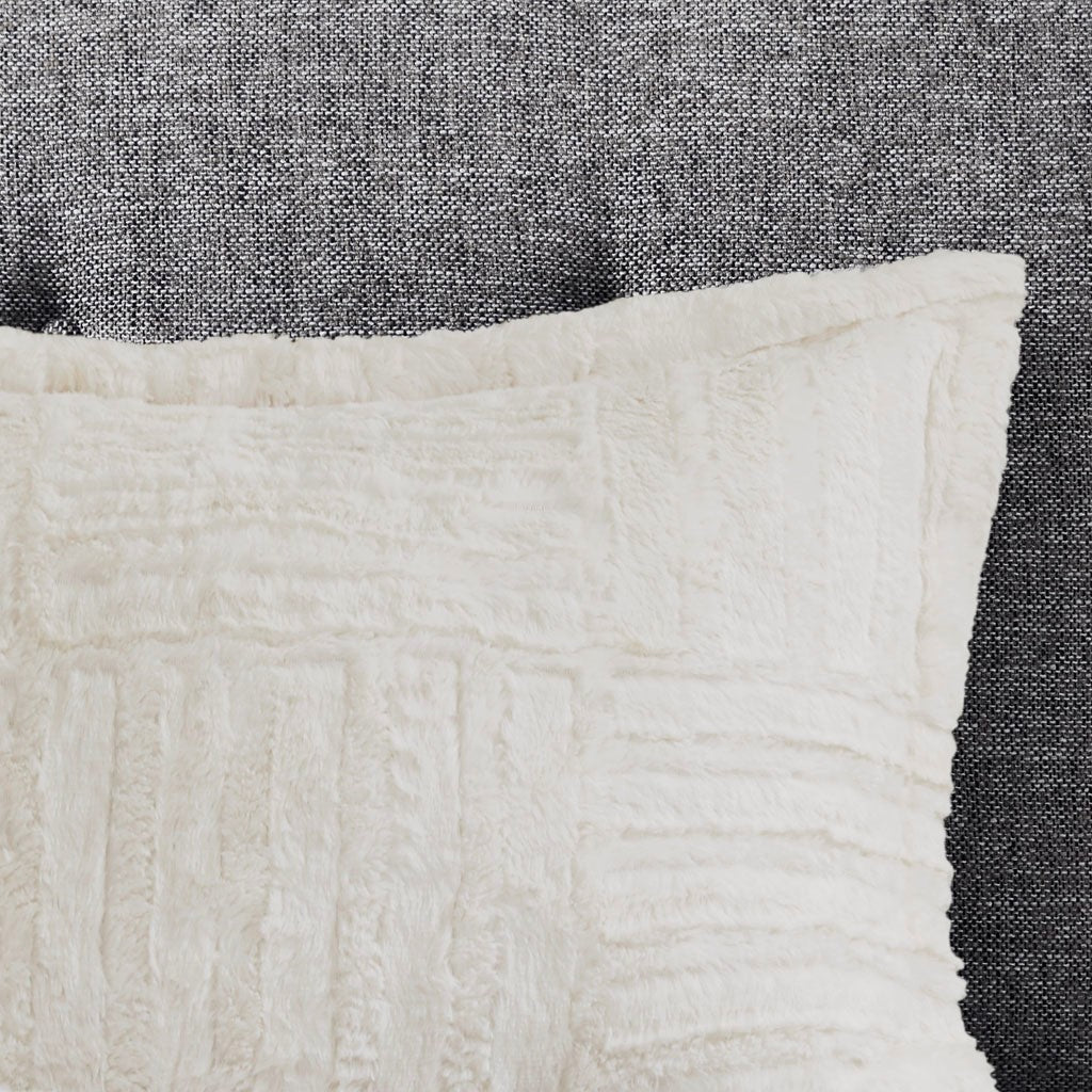 King/Cal King fur down alternative comforter mini set HouseOfZazla ivory plush quilted texture on Tampa Home & Garden Store