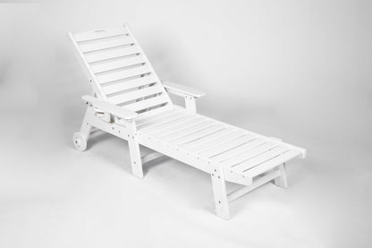 Outdoor lounge chaise with wood-textured white HDPE slats, adjustable backrest by HouseOfZazla on Tampa Home & Garden Store