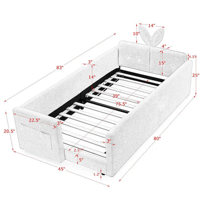 Cute Rabbit Ear upholstered platform bed frame with safety rail in gray fabric on Tampa Home & Garden Store