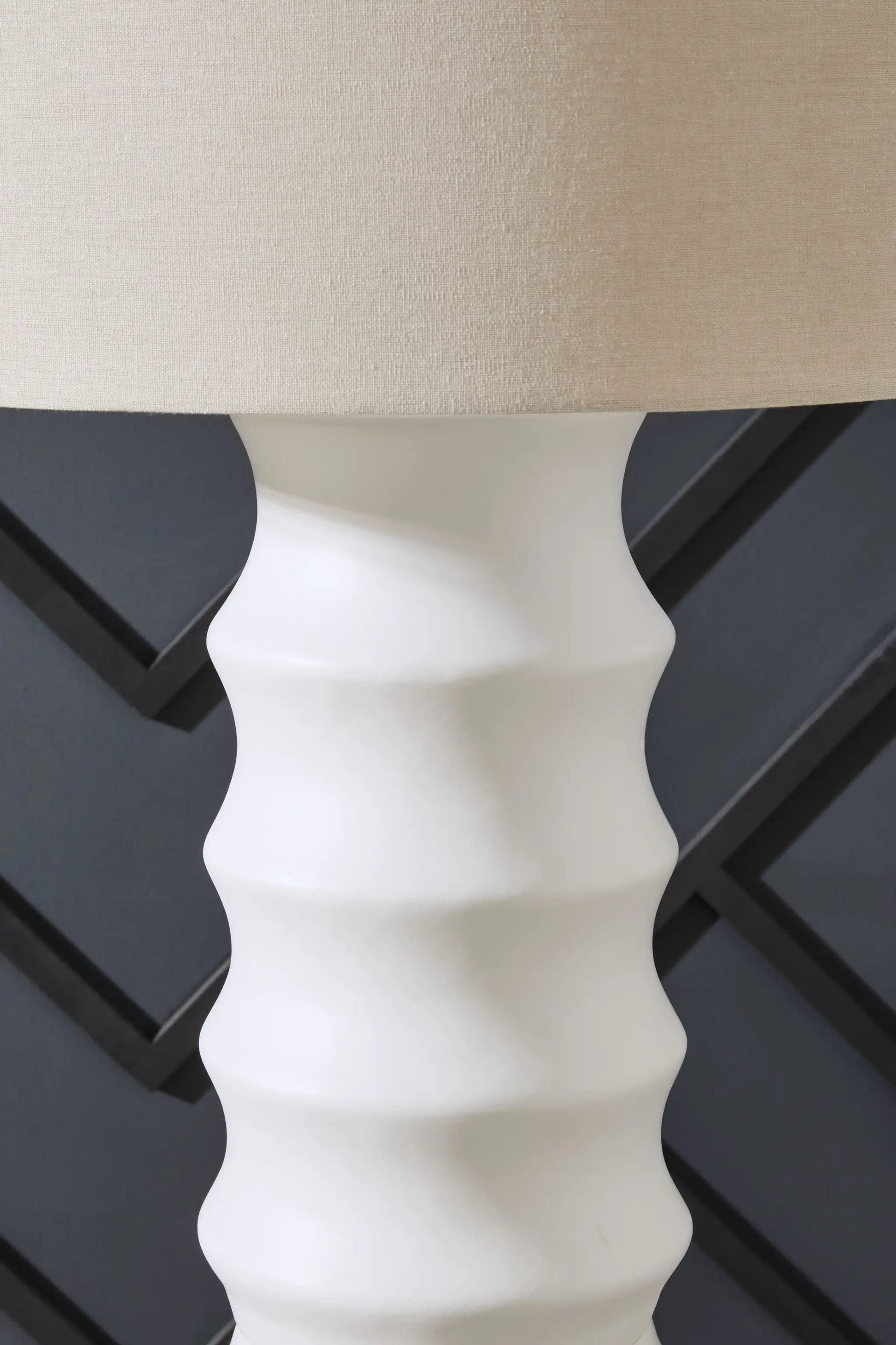 Veraleigh poly floor lamp with beige shade and sculpted white base by Unique Piece Furniture on Tampa Home & Garden Store