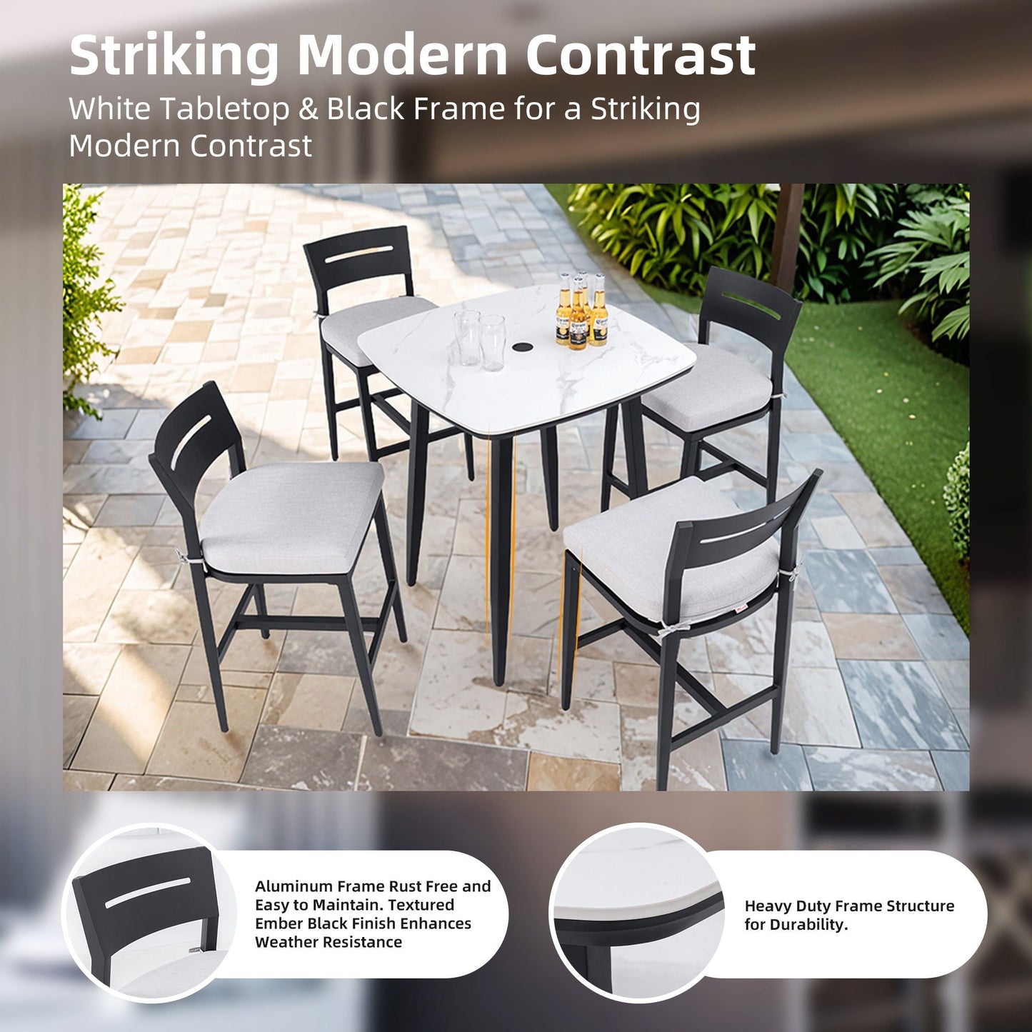 Modern Outdoor Aluminum Patio Bar Set And Stools