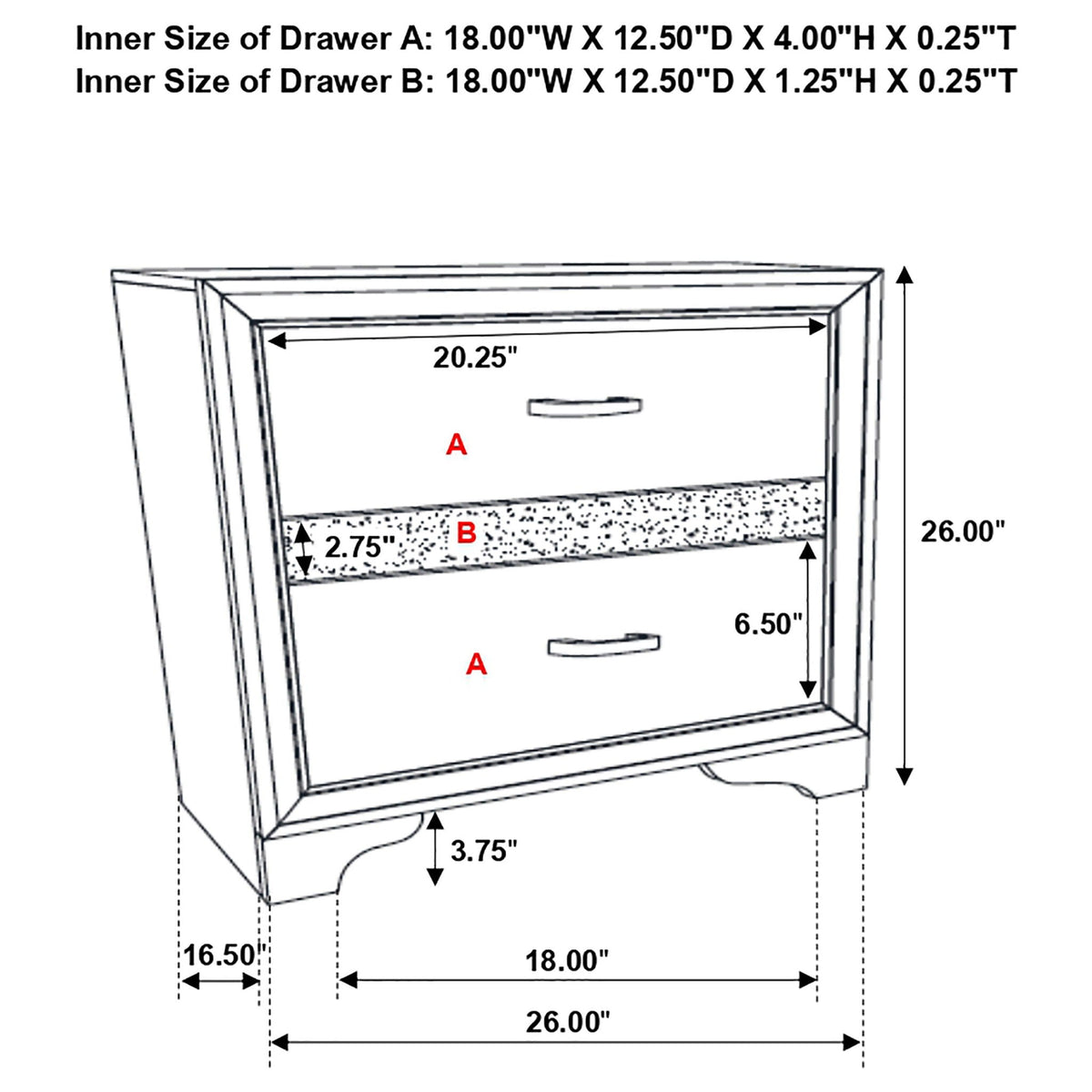 Annie 4 Piece Bedroom Set diagram by HouseOfZazla showing dresser with multiple drawers on Tampa Home & Garden Store