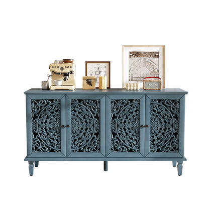 60in antique buffet cabinet with blue finish and ornate floral carvings by HouseOfZazla on Tampa Home & Garden Store