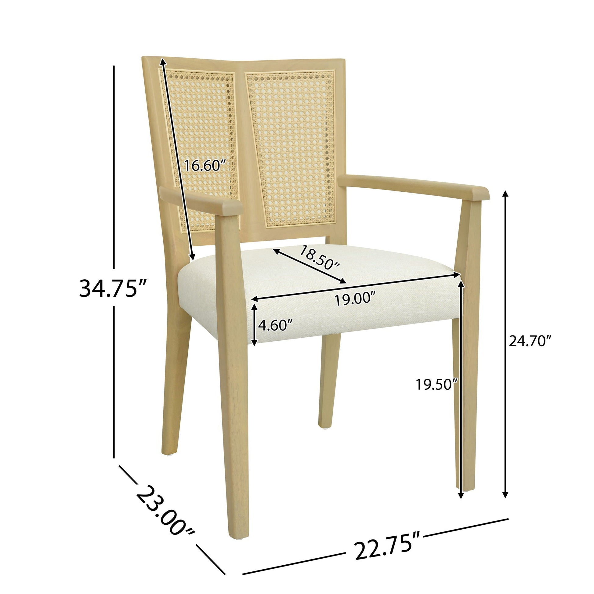 Mid Century Modern Arm Dining Chairs with rattan backrest in light wood set by HouseOfZazla on Tampa Home & Garden Store