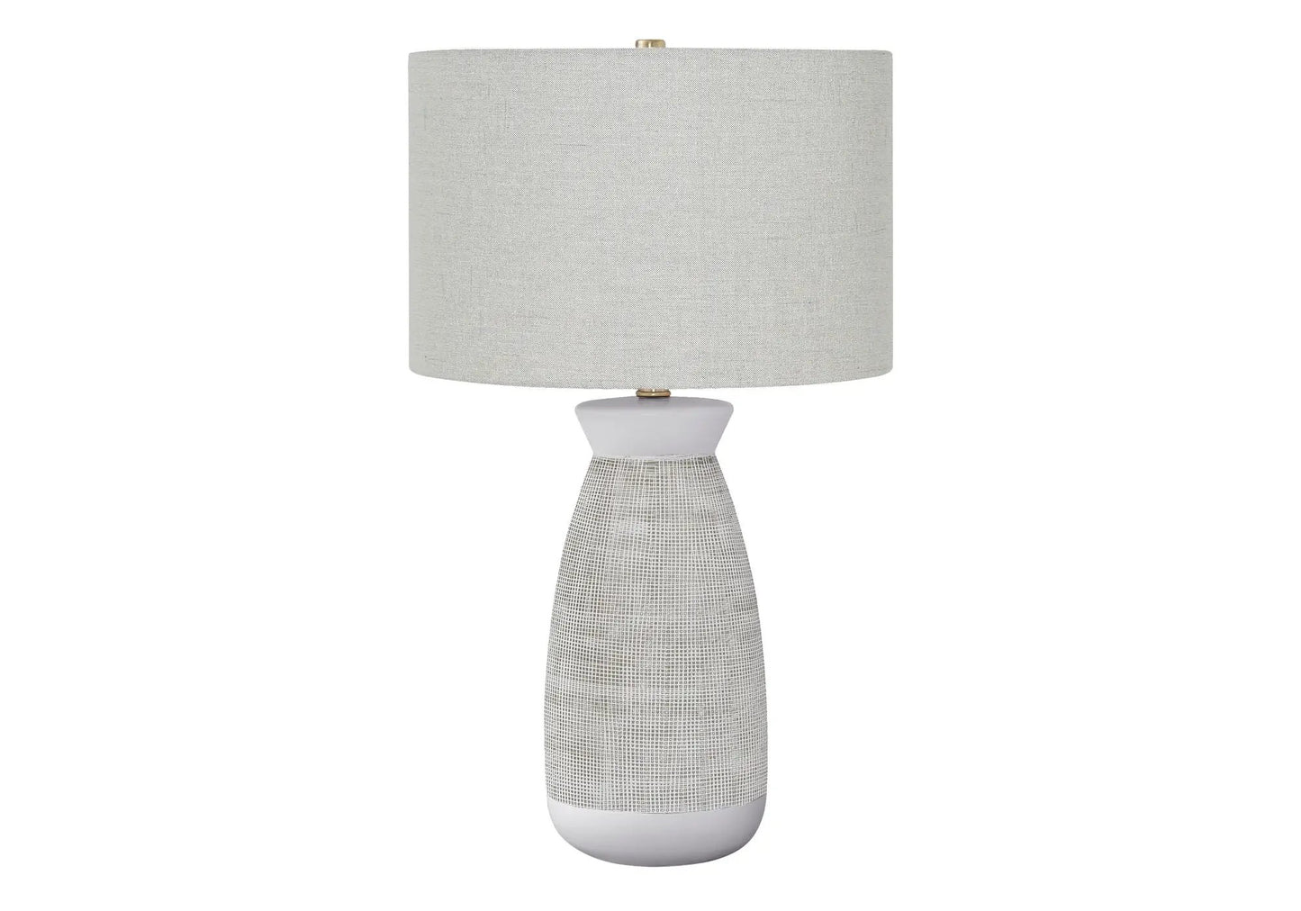 Ceramic gray table lamp with textured lattice base and gray shade by Unique Piece Furniture on Tampa Home & Garden Store