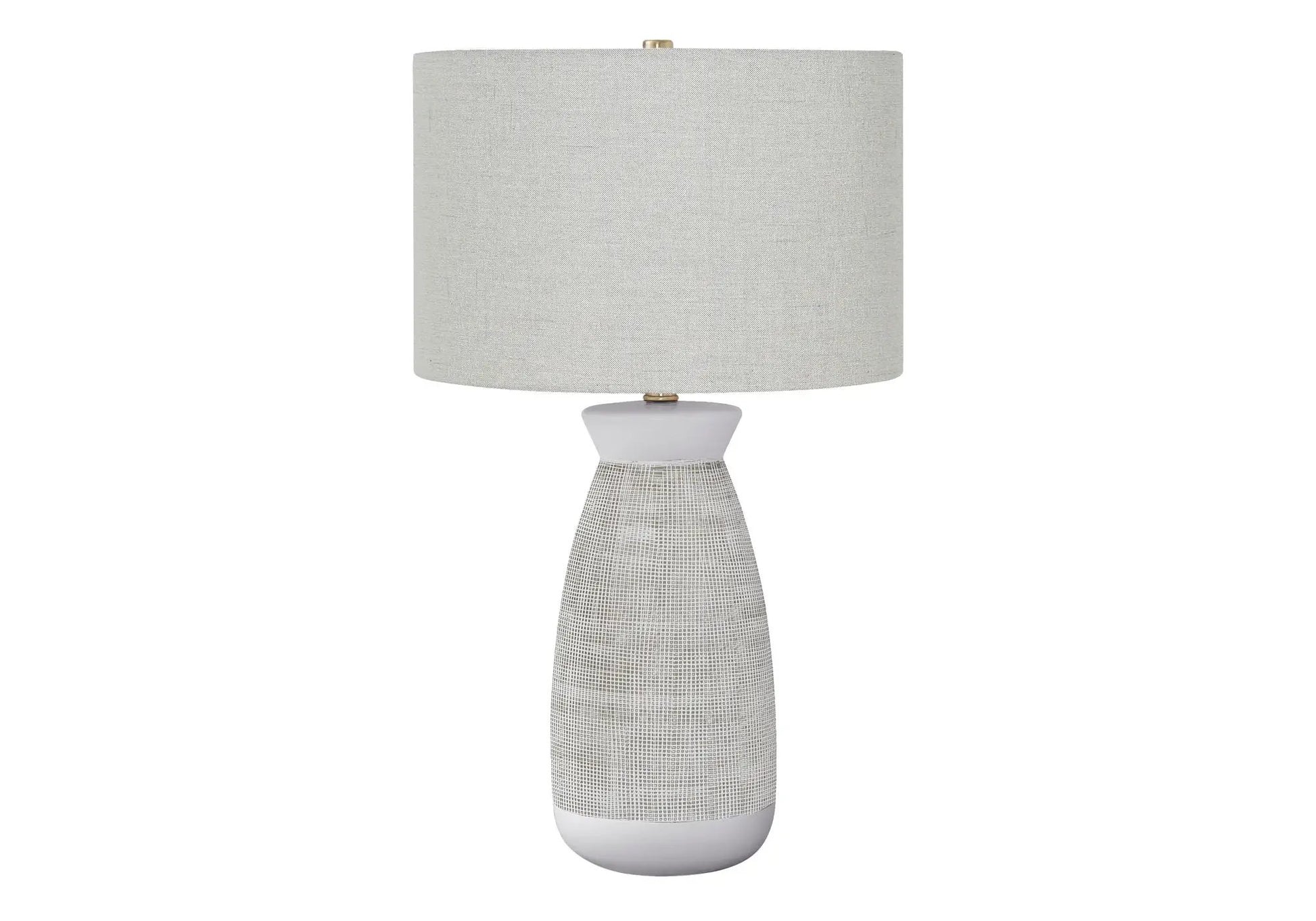 Ceramic gray table lamp with textured lattice base and gray shade by Unique Piece Furniture on Tampa Home & Garden Store