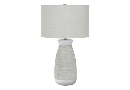 Ceramic gray table lamp with textured lattice base and gray shade by Unique Piece Furniture on Tampa Home & Garden Store