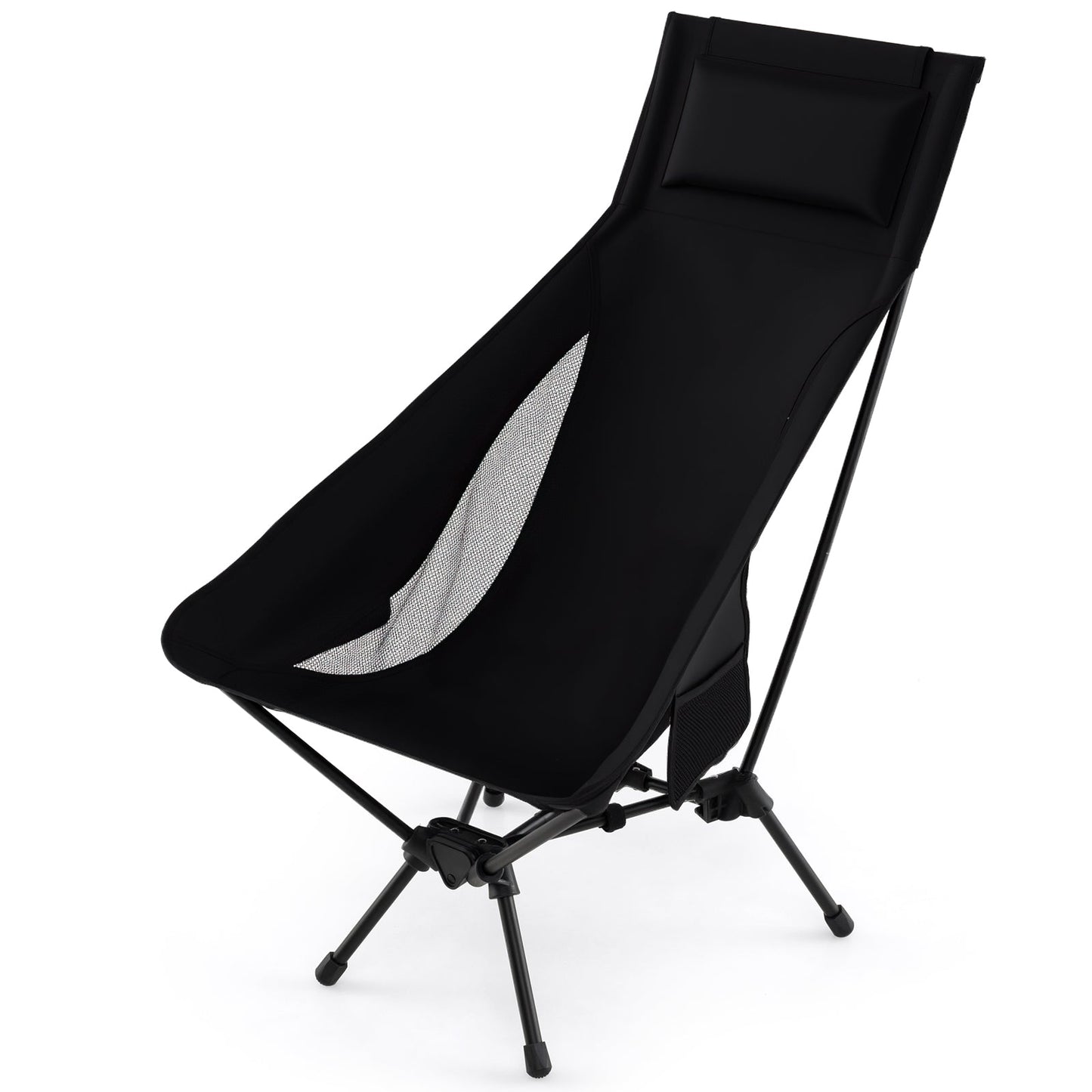 GemGear high-back portable camping chair with pillow, black fabric, folding steel frame on Tampa Home & Garden Store