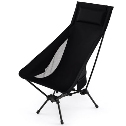 GemGear high-back portable camping chair with pillow, black fabric, folding steel frame on Tampa Home & Garden Store