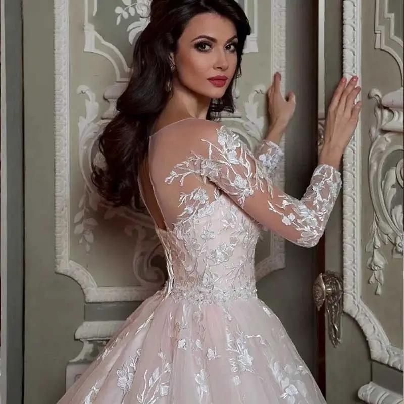 Wedding gown with sheer lace sleeves, blush tulle skirt, FLIPSTYLEZLLC dress on Tampa Home & Garden Store