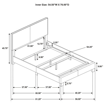 Efram Panel Bed line drawing by HouseOfZazla, upholstered platform bed frame with panel details on Tampa Home & Garden Store