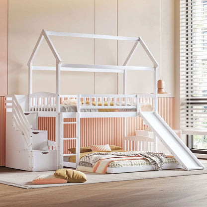 House bunk bed with slide in white, built-in stairs, Unique Piece Furniture on Tampa Home & Garden Store