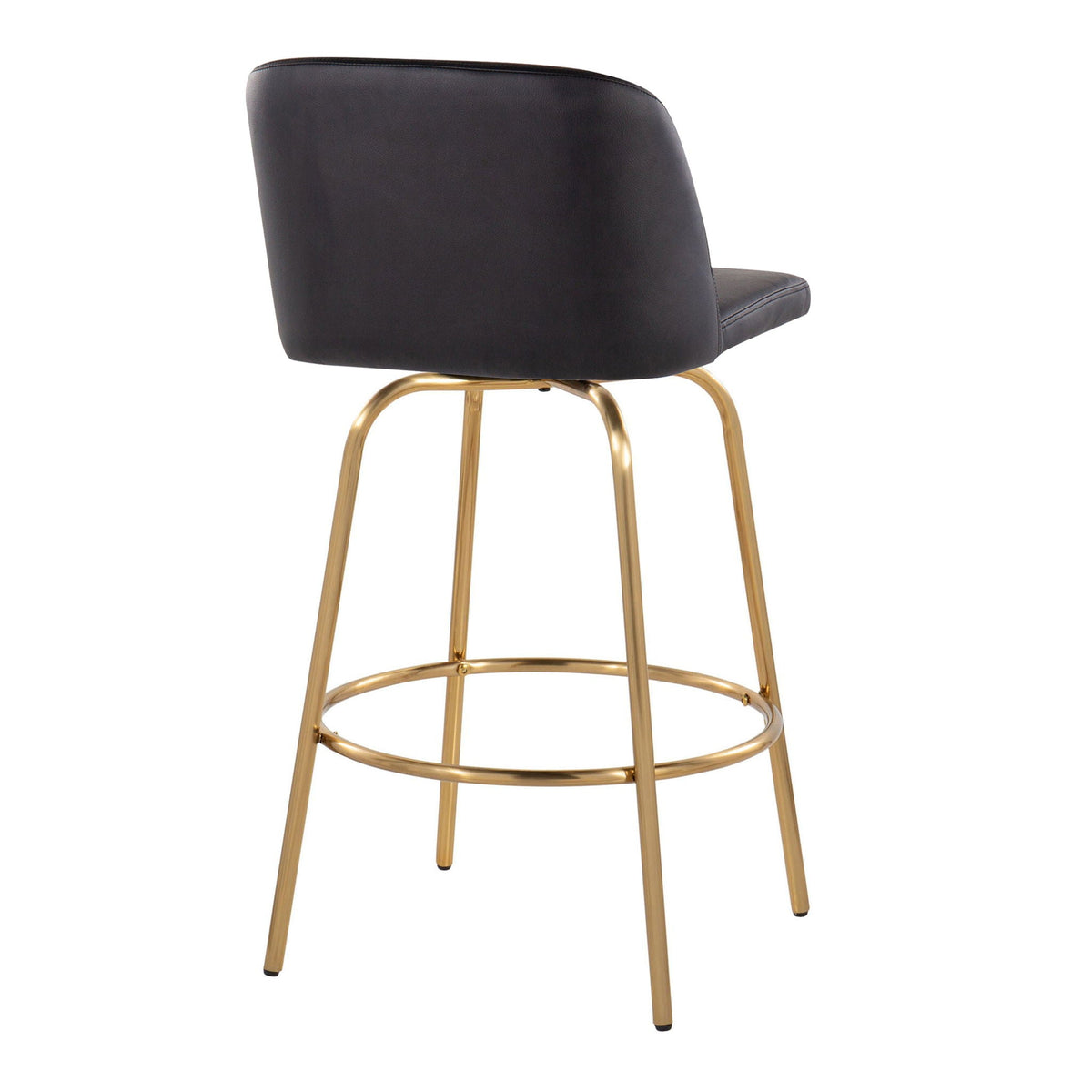Toriano fixed-height swivel counter stool, black faux leather, gold legs set of 2 on Tampa Home & Garden Store