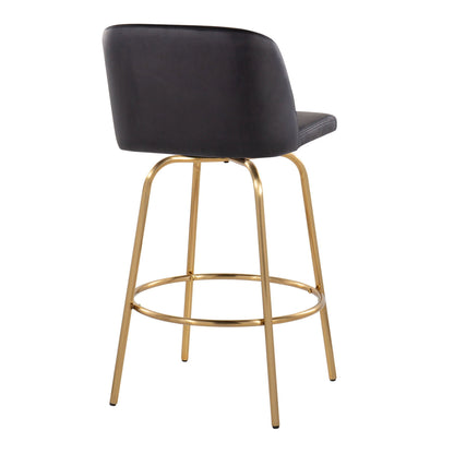Toriano fixed-height swivel counter stool, black faux leather, gold legs set of 2 on Tampa Home & Garden Store