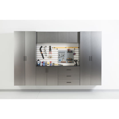 Astro Series wall-mounted storage cabinet with soft-closing drawers in metallic gray on Tampa Home & Garden Store