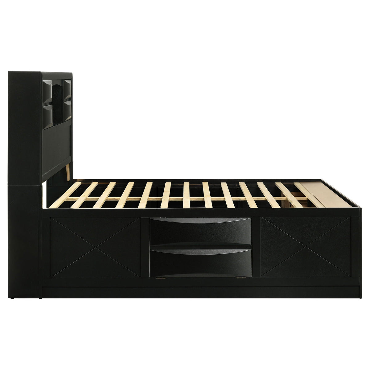 Jazz storage bed by HouseOfZazla in black wood with built-in drawers and slat bed base on Tampa Home & Garden Store
