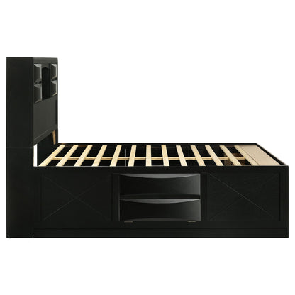 Jazz storage bed by HouseOfZazla in black wood with built-in drawers and slat bed base on Tampa Home & Garden Store