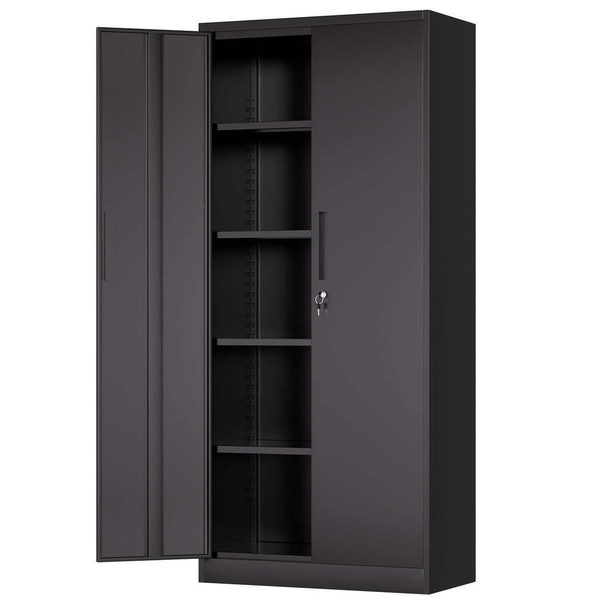 Steel garage storage cabinet by HouseOfZazla with adjustable shelves and lock, black finish on Tampa Home & Garden Store