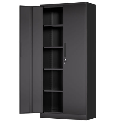 Steel garage storage cabinet by HouseOfZazla with adjustable shelves and lock, black finish on Tampa Home & Garden Store