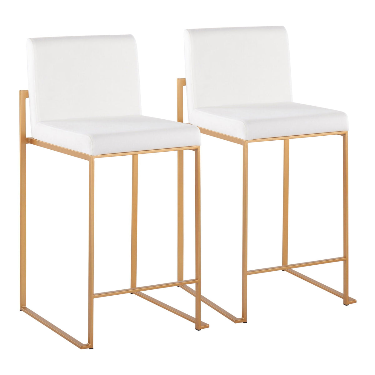 Counter stool pair, high-back, white upholstered seats with gold frames by HouseOfZazla on Tampa Home & Garden Store