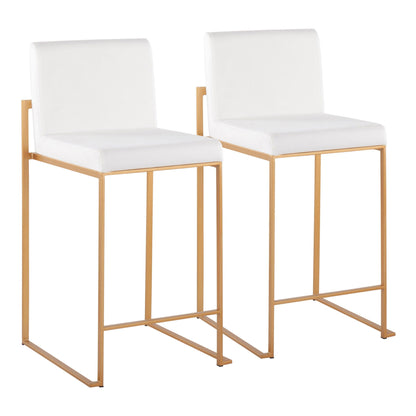 Counter stool pair, high-back, white upholstered seats with gold frames by HouseOfZazla on Tampa Home & Garden Store