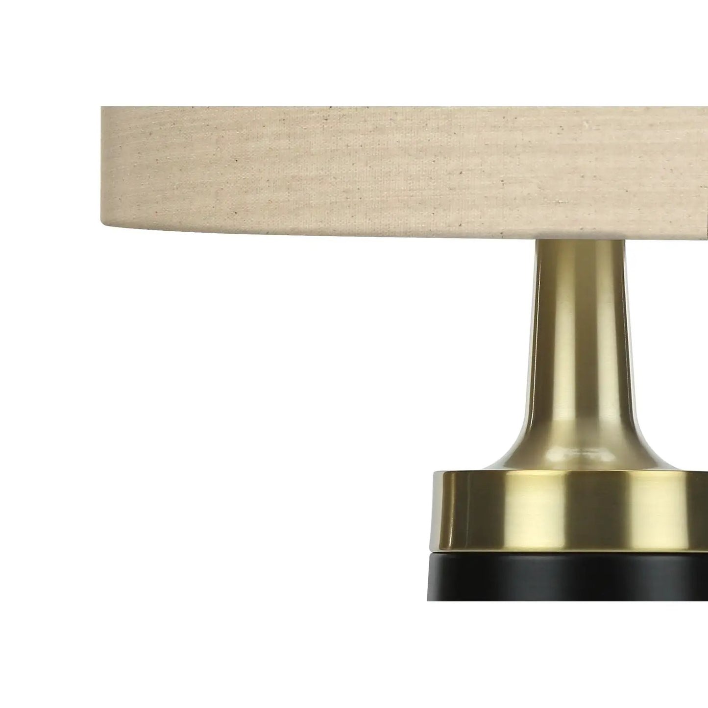 Table lamp with beige linen shade, brass-gold stem, and black base, contemporary design on Tampa Home & Garden Store