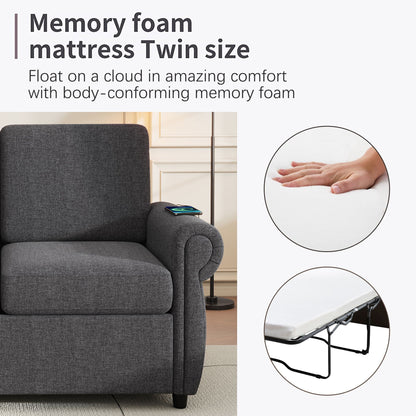 Pull Out Sofa Bed With Twin Memory Foam Mattress