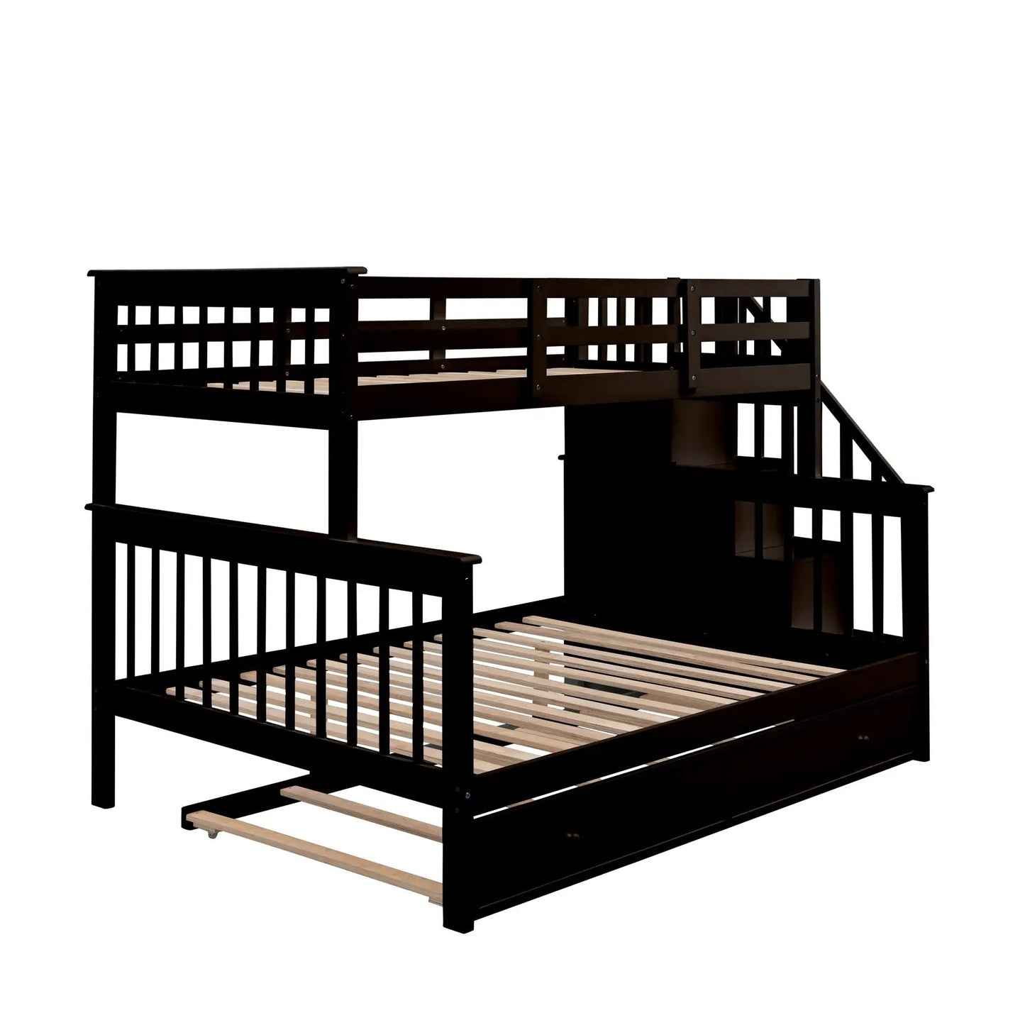 Bunk Bed with Twin Size Trundle and Guard Rail