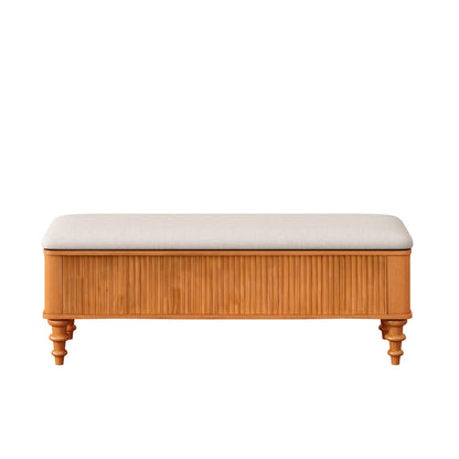 50.8-inch upholstered storage bench by HouseOfZazla; beige fabric top with wooden slat base on Tampa Home & Garden Store