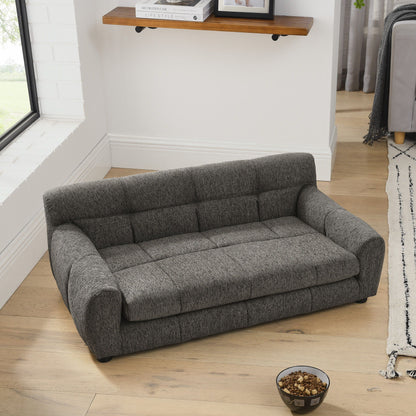 Modern Pet Sofa With Backrest dog bed in charcoal gray fabric in a living room with bowls on Tampa Home & Garden Store