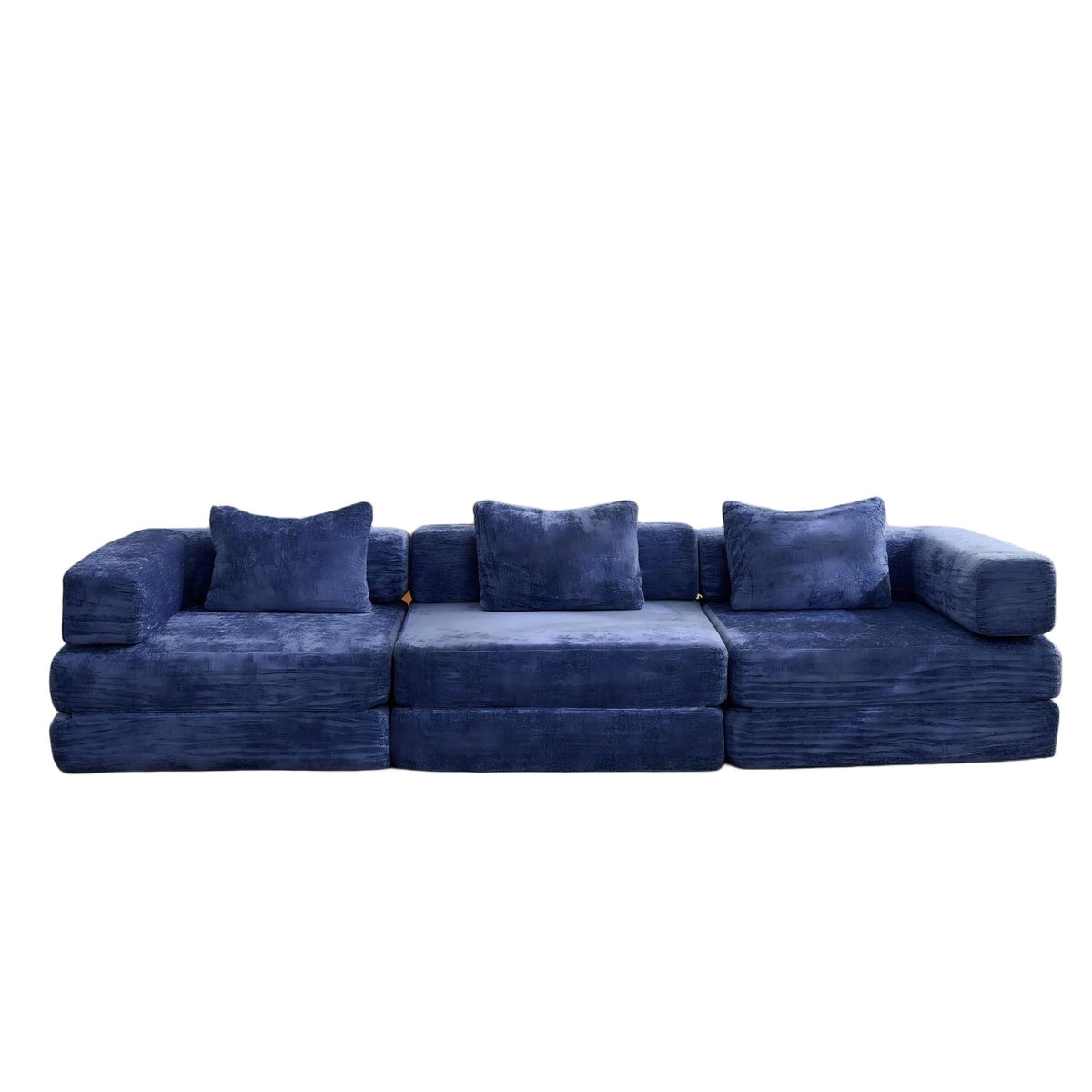 Convertible floor sofa bed boneless modular blue velvet futon sofa for living room on Tampa Home & Garden Store